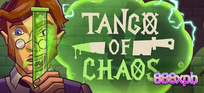 Tampilan visual slot Tango of Chaos dengan elemen laboratorium dan simbol unik.
